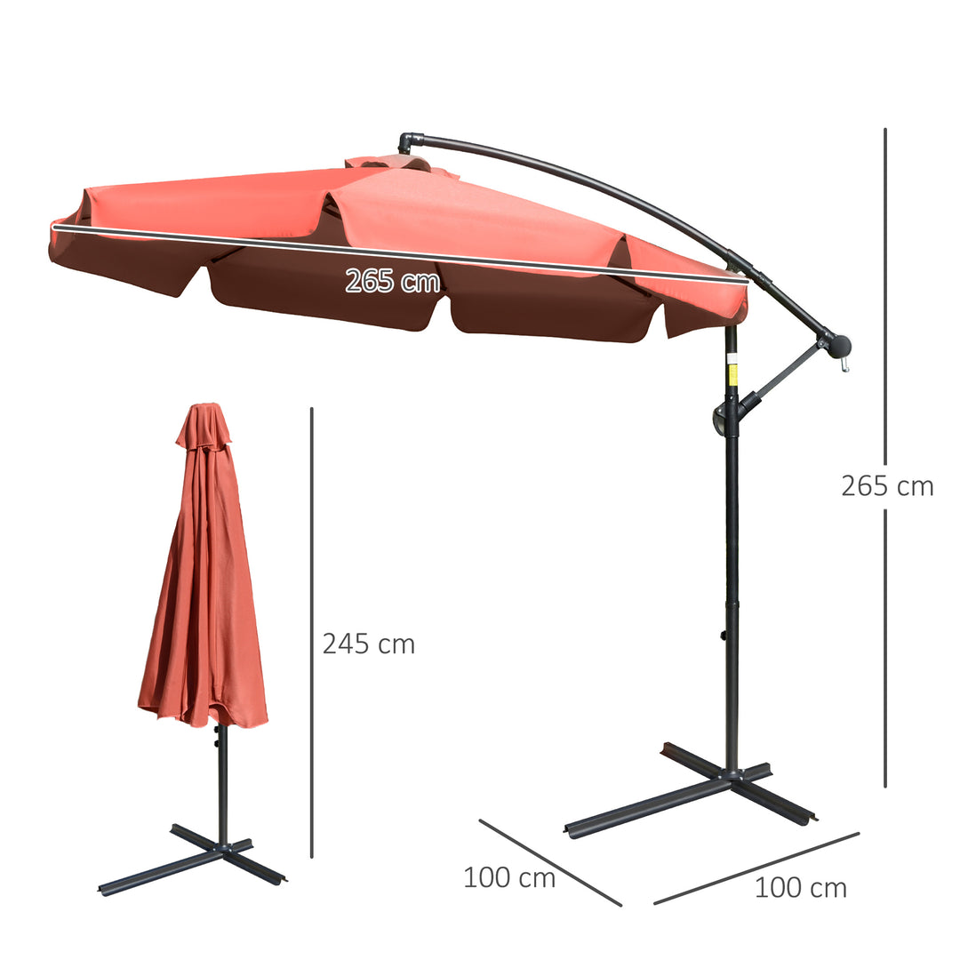 2.7m Garden Banana Parasol Cantilever Umbrella with Crank Handle and Cross Base for Outdoor, Hanging Sun Shade, Wine Red