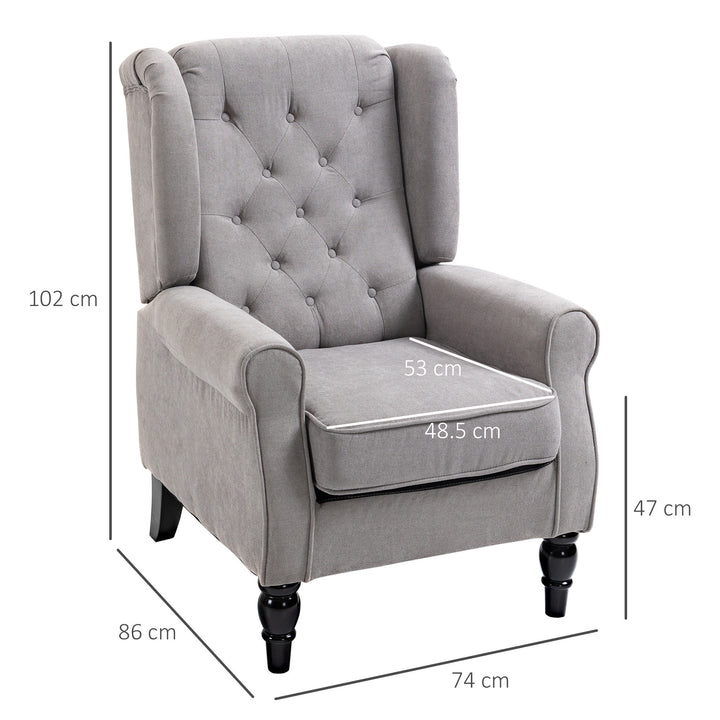 HOMCOM Wingback Armchair, Retro Accent Chair with Wooden Frame, Button Tufted, for Lounge or Bedroom, Grey