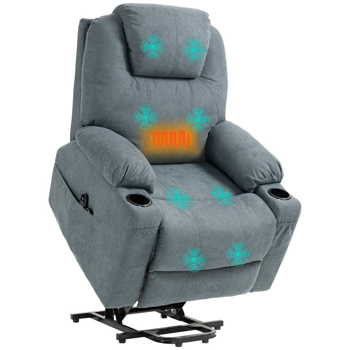 HOMCOM Lift Chair, Quick Assembly, Riser and Recliner Chair with Vibration Massage, Heat, Cup Holders, Charcoal Grey