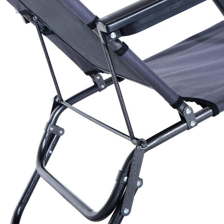 2 in 1 Folding Sun Lounger Reclining Garden Chair with 2-Level Adjustable Backrest, Outdoor Zero Gravity Recliner Garden Chair with Head Pillow and Armrests, Grey