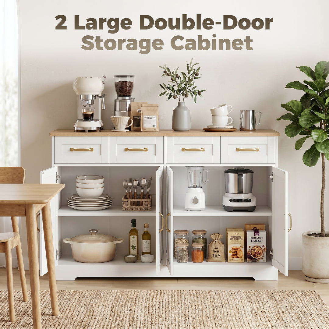 Sideboard Buffet Cabinet, 140 cm Kitchen Storage Cabinet with 4 Drawer
