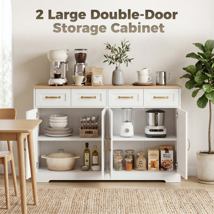 Sideboard Buffet Cabinet, 140 cm Kitchen Storage Cabinet with 4 Drawer
