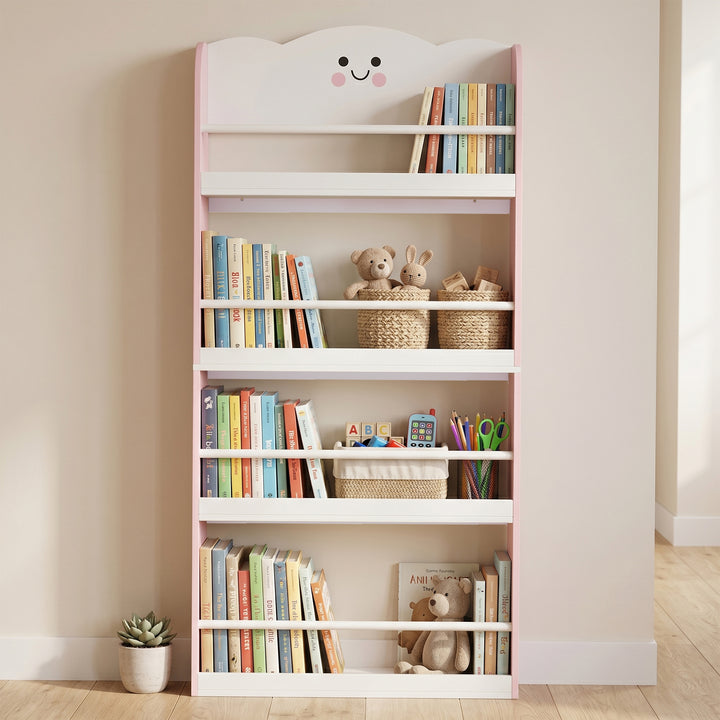 4 Tier Kids Bookshelf, Children Bookcase with Anti-Tip Kit, Toddler Sp