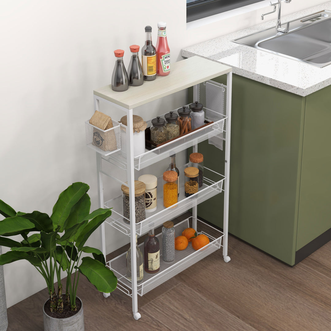 3-Tier Kitchen Cart with 3 Steel Wire Baskets