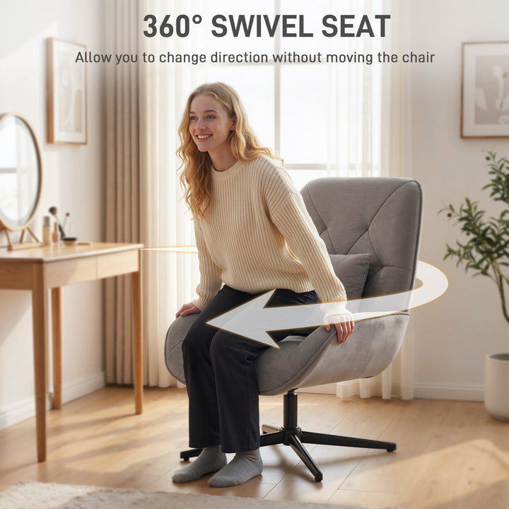 Accent Chair, Chenille Upholstered Swivel Armchair with Lumbar Pillow,