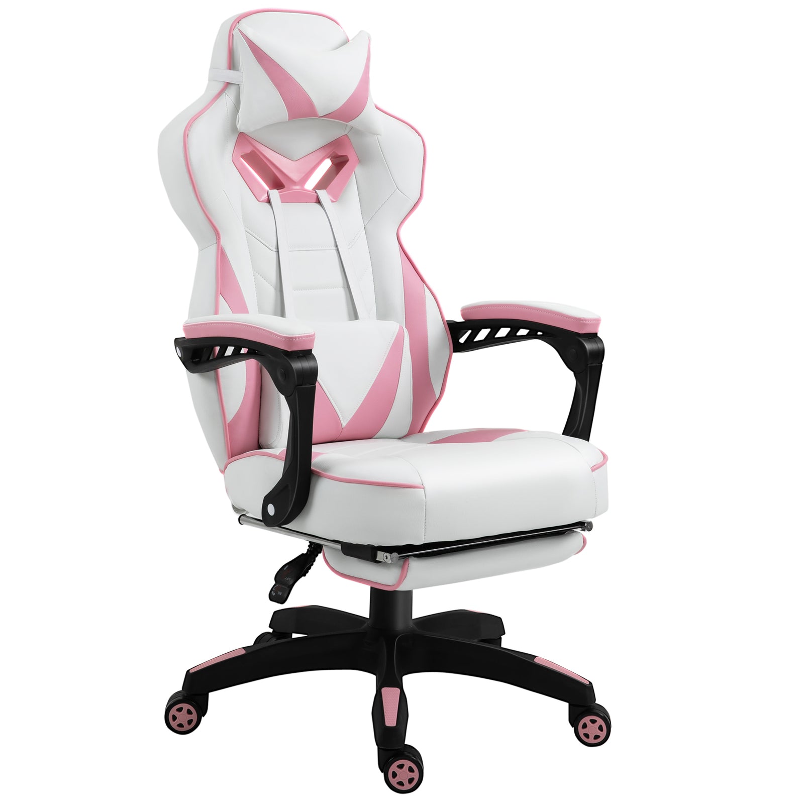 Computer Gaming Chair, Racing Desk Chair with Lumbar Support and Footrest, PU Leather Gamer Chair with Headrest and Swivel Wheels for Home, Pink