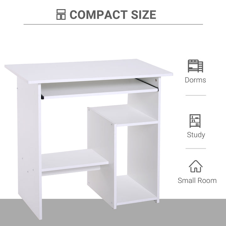 MCL Compact Small Computer Table Wooden Desk Keyboard Tray Storage Shelf Modern Corner Table Home Office White