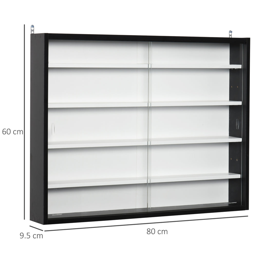 MCL 5-Tier Wall Display Shelf Unit Cabinet w/ 4 Adjustable Shelves Glass Doors Home Office Ornaments 60x80cm Black/White