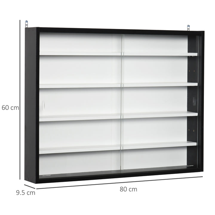 MCL 5-Tier Wall Display Shelf Unit Cabinet w/ 4 Adjustable Shelves Glass Doors Home Office Ornaments 60x80cm Black/White