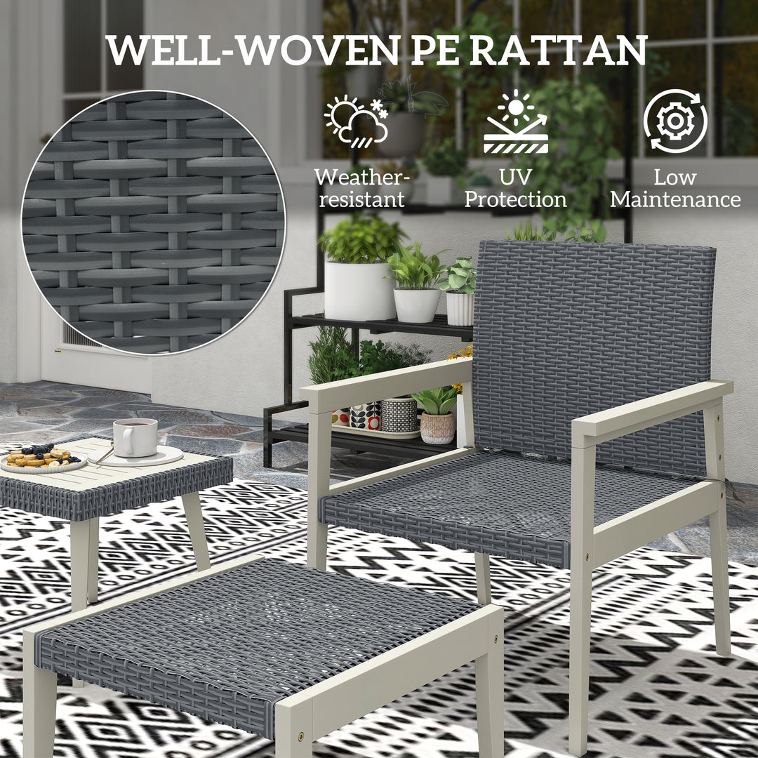 Five-Piece Rattan Patio Set, with Wood-Top Table - Grey