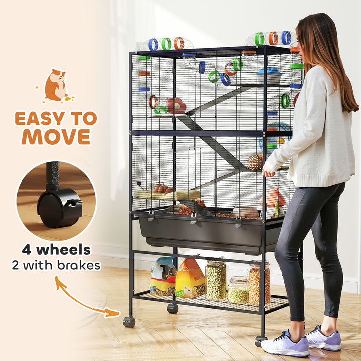 5 Tier Large Hamster Cage on Wheels with 17 cm Deep Tray, Storage Shelf for Syrian, Gerbil, Rats