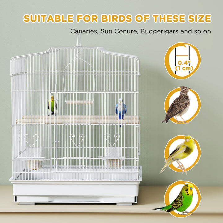 Large Metal Bird Cage with Perches, Food Bowls, Swing, for Budgies, Parakeets, White