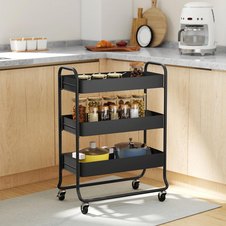 3-Tier Storage Trolley on Wheels, Rolling Utility Cart with Mesh Backets for Kitchen, Bathroom, Bedroom