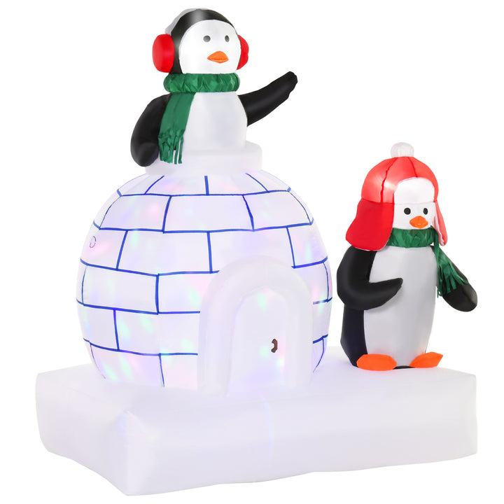 HOMCOM 1.5m Christmas Inflatable Two Penguins Wearing a Scarf w/ Ice House Blow Up Decor Home Indoors w/ Built-in LED Lights Toys in Garden | Aosom UK