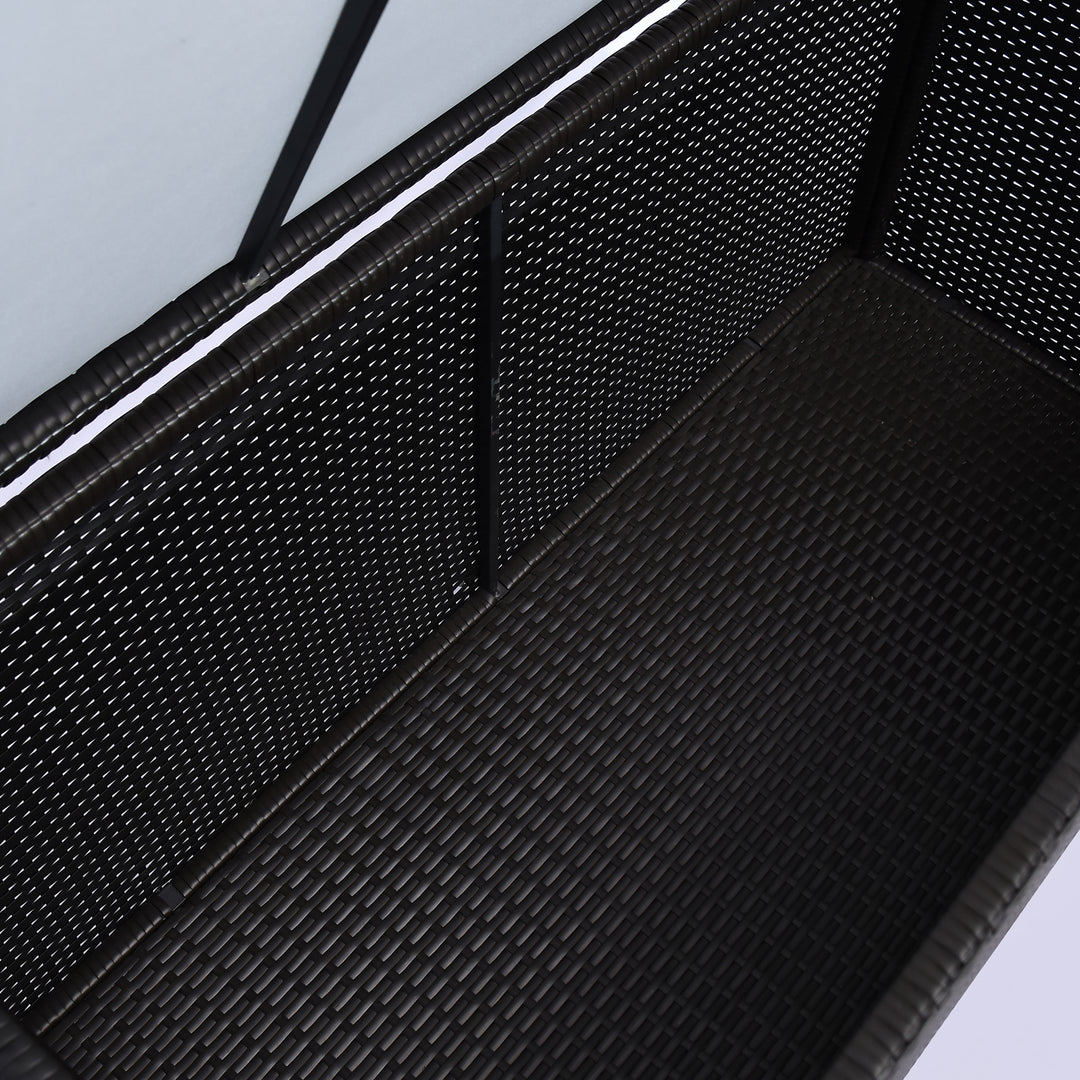 MCL 284 L Rattan Garden Storage Box, Outdoor Garden Storage Box with Gas Lift and Lockable Lid, Outdoor Wicker Rattan Chest Container for Garden Tools, 118 x 54 x 59 cm, Dark Brown