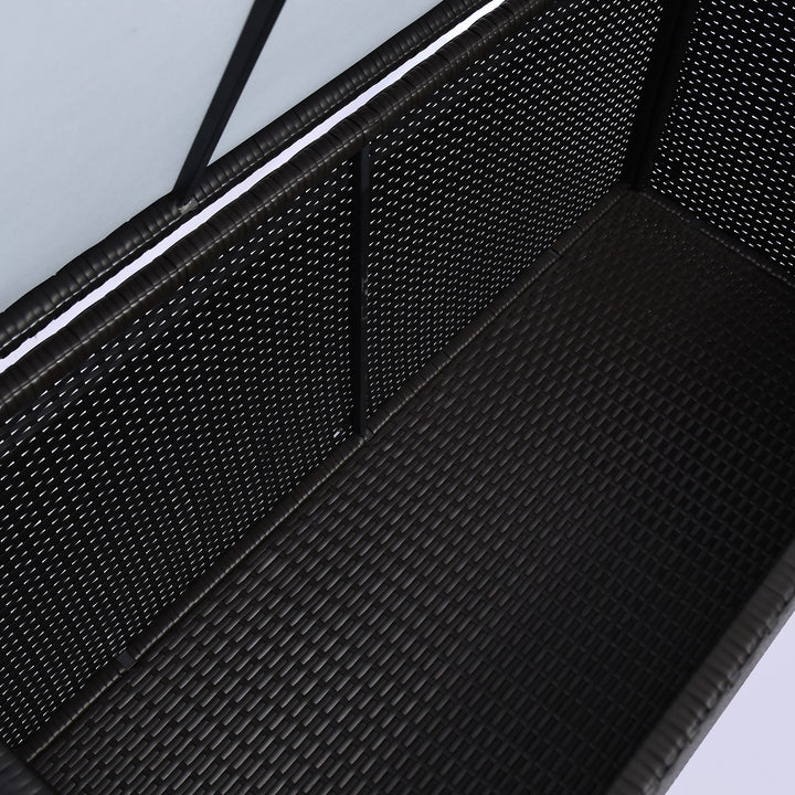 MCL 284 L Rattan Garden Storage Box, Outdoor Garden Storage Box with Gas Lift and Lockable Lid, Outdoor Wicker Rattan Chest Container for Garden Tools, 118 x 54 x 59 cm, Dark Brown