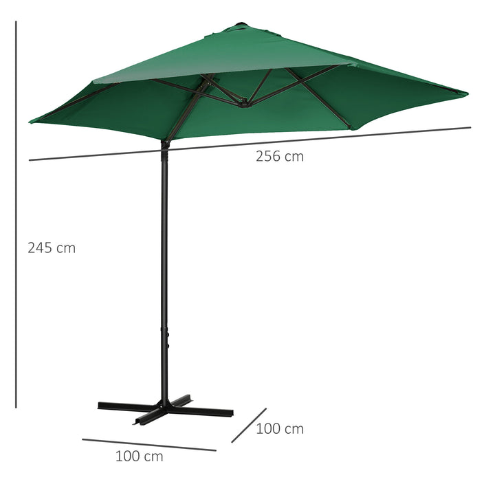 2.5M Garden Cantilever Parasol, Offset Roma Patio Umbrella Hanging Sun Shade Canopy Shelter with 360° Rotation and Cross Base, Green