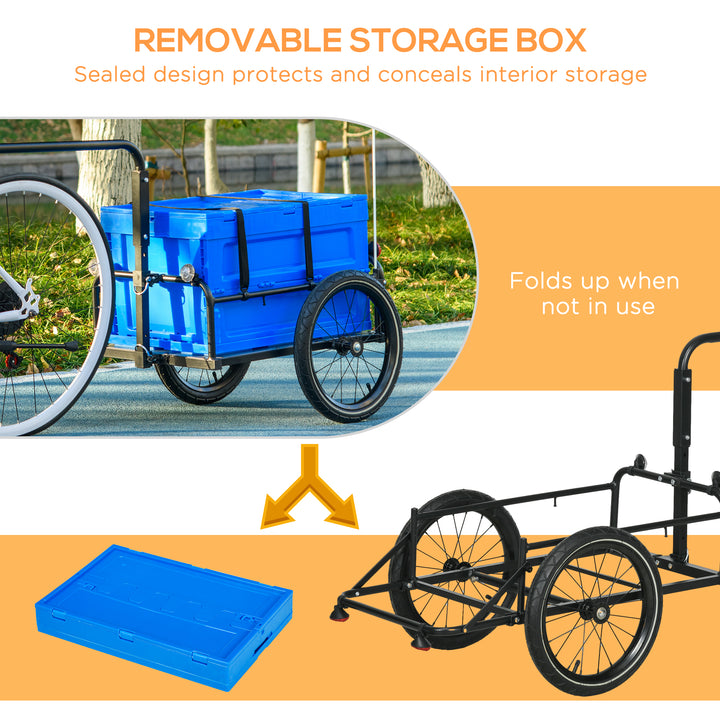 Steel Trailer for Bike, Bicycle Cargo Trailer with 65L Foldable Storage Box and Safe Reflectors, Max Load 40KG, Blue