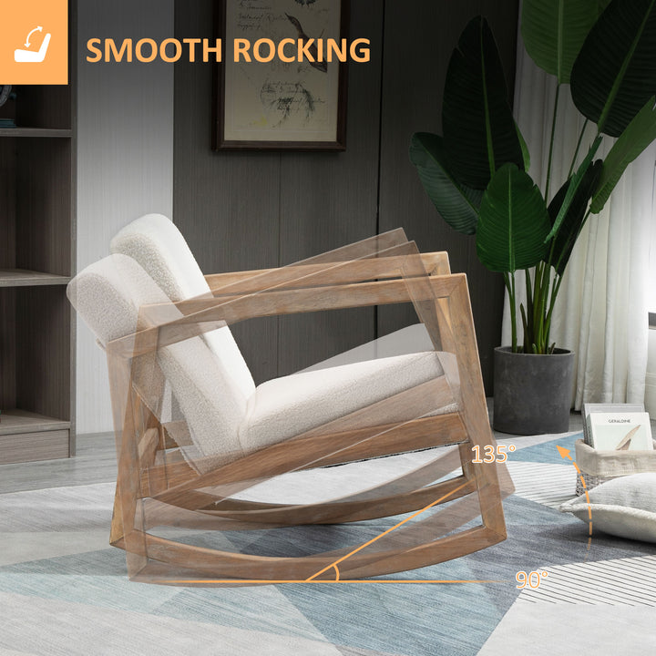 Rocking Chair, Upholstered Sofa Armchair with Cushion and Wood Base for Living Room and Bedroom, Cream White