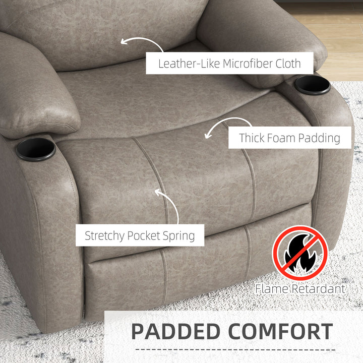 Recliner Chair, Microfibre Reclining Chair with Adjustable Leg Rest, Cup Holders, Recliner Armchair for Home Living Room, Brown