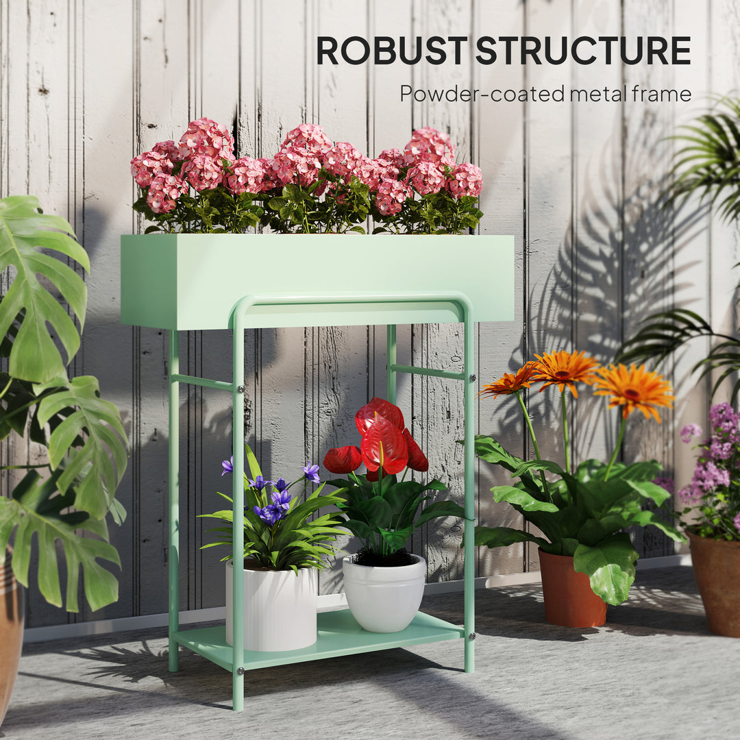 2 Tier Plant Stand, Metal Plant Rack Shelf with Drain Holes, Floor-standing Flower Pot Stand for Indoor Outdoor Garden Patio Balcony Living Room, Green