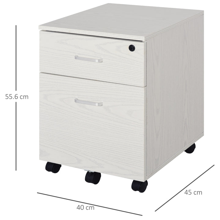 2-Drawer Locking Office Filing Cabinet w/ 5 Wheels Rolling Storage Hanging A4 Cupboard Home Organisation White Wood Grain