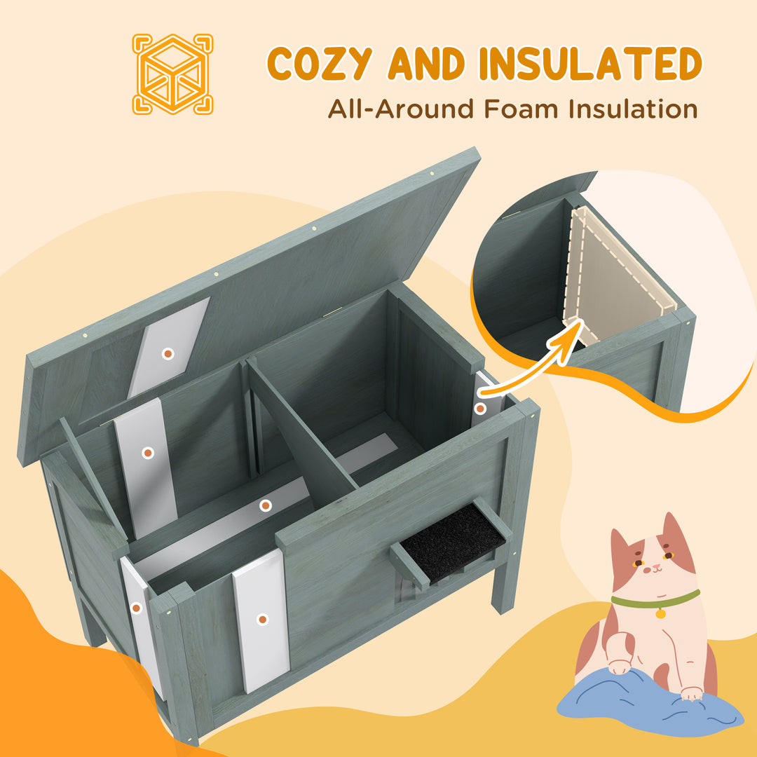Feral Cat House, Wooden Insulated with Removable Floor, Water-Resistant Openable Roof - Charcoal Grey