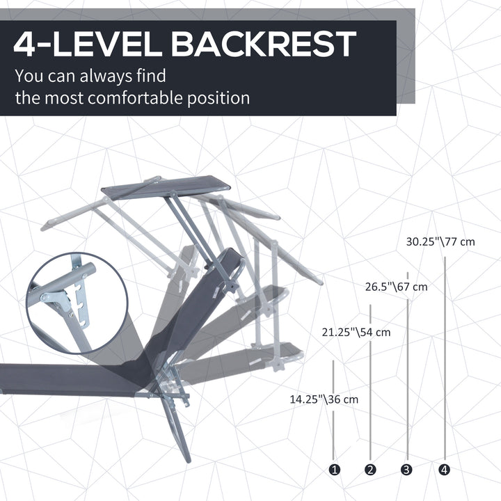 Outsunny Foldable Sun Lounger Set with Shade Canopy, Adjustable Backrest, Mesh Fabric, Patio Recliner, Grey