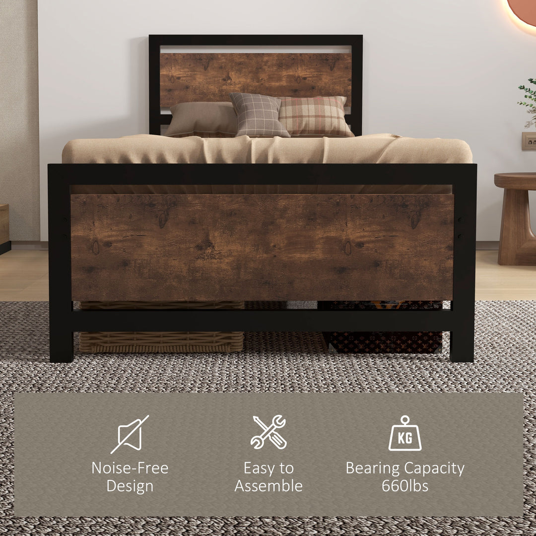 Single Size Metal Bed Frame with Headboard & Footboard, Strong Slat Support Solid Bedstead Base w/ Underbed Storage Space, Bedroom Furniture For Adults
