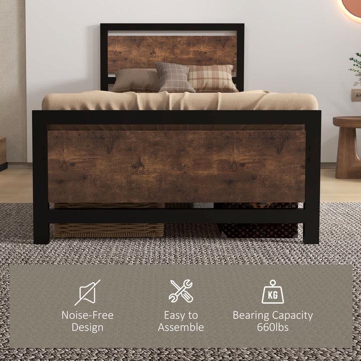 Single Size Metal Bed Frame with Headboard & Footboard, Strong Slat Support Solid Bedstead Base w/ Underbed Storage Space, Bedroom Furniture For Adults