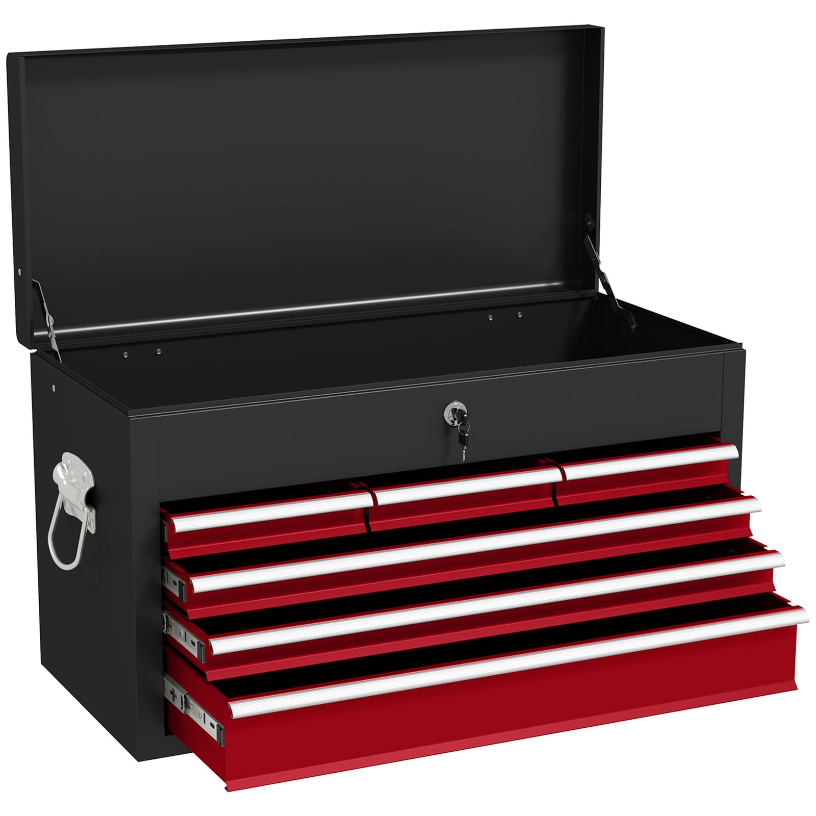 Steel Six Drawer Tool Storage Carry Chest, with Lock and Keys - Red