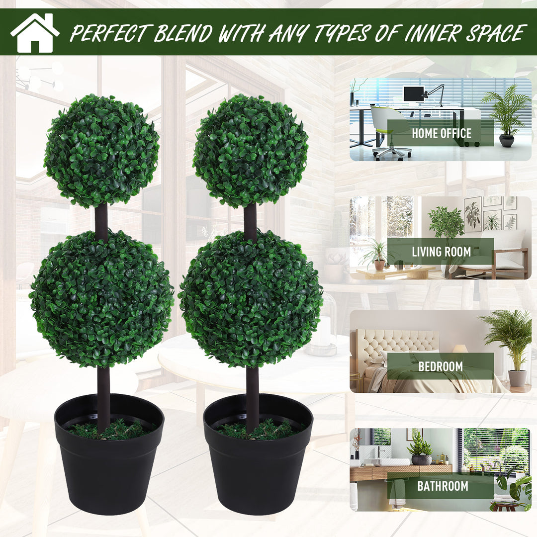 Outsunny Set of 2 Artificial Boxwood Ball Topiary Trees Potted Decorative Plant Outdoor and Indoor Décor (67cm) | Aosom UK