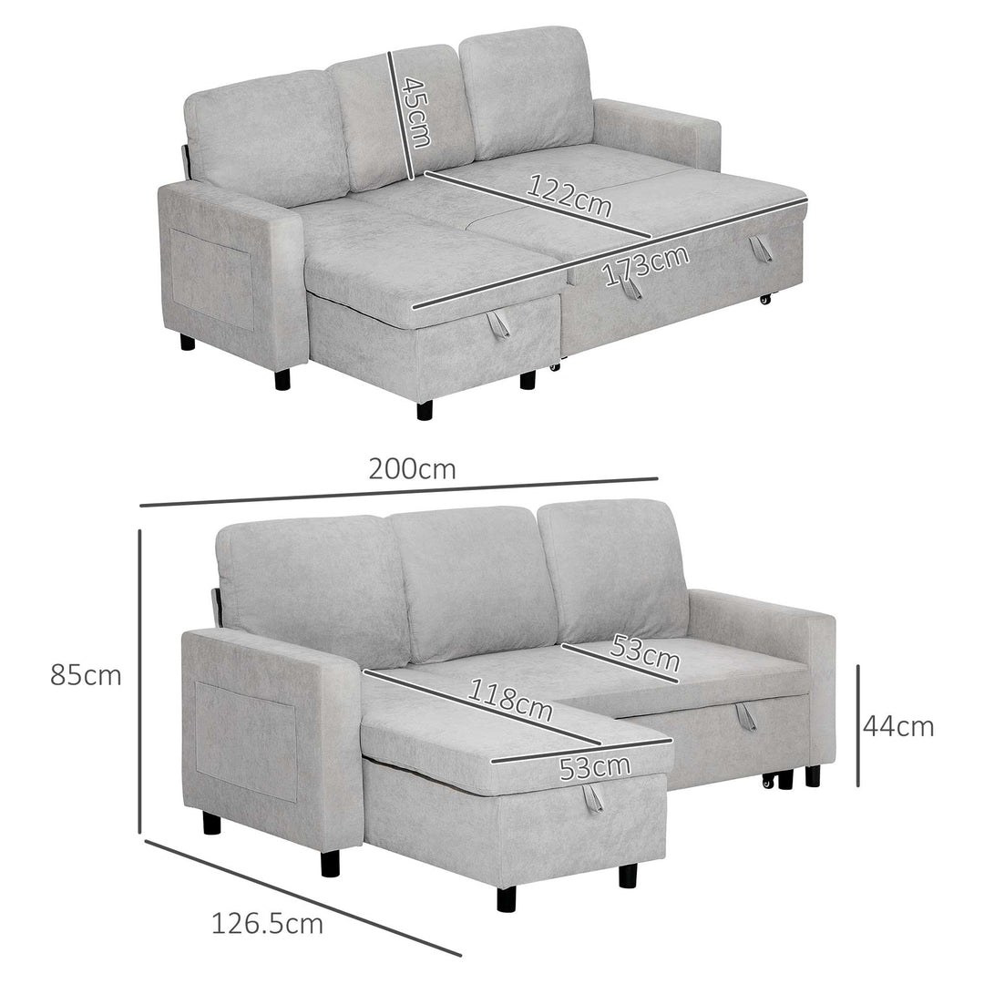 L Sofa Bed, with Storage - Light Grey