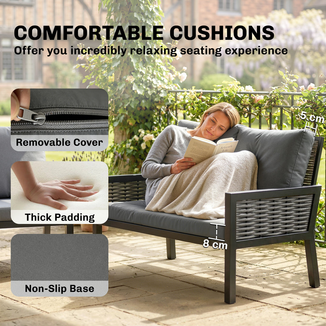 4 Seater Rattan Garden Furniture Set with 2 Armchairs, Loveseat, Coffe