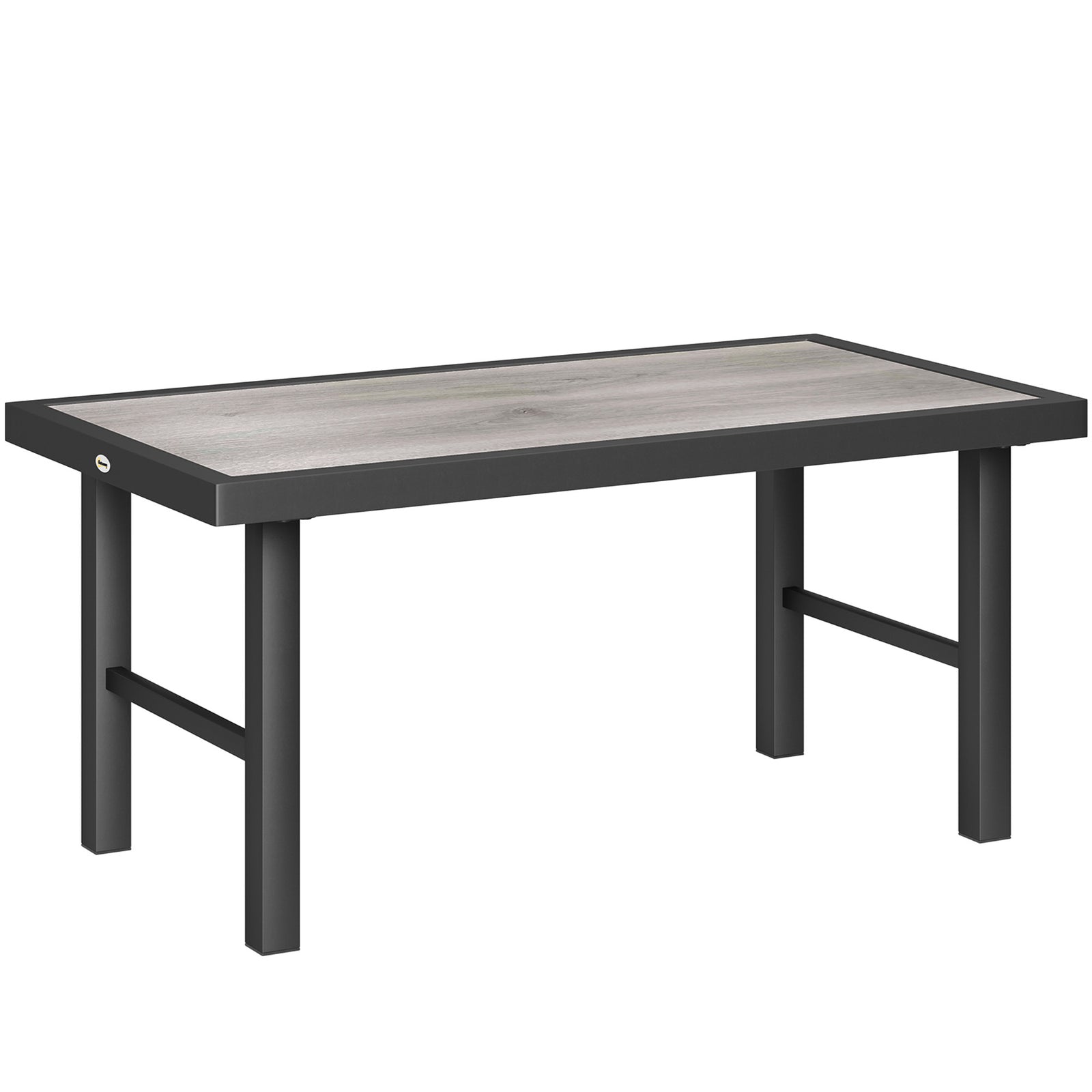 Metal Garden Coffee Table, Outdoor Side Table with SPC Woodgrain Tabletop for Outside, Garden, Balcony, Porch, 100 x 53 x 46cm, Grey Wood Effect