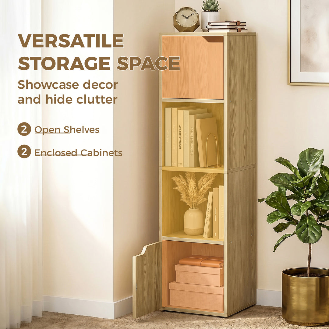 Narrow Bookcase, 4-Tier Bookshelf, Storage Cabinet with doors for Livi