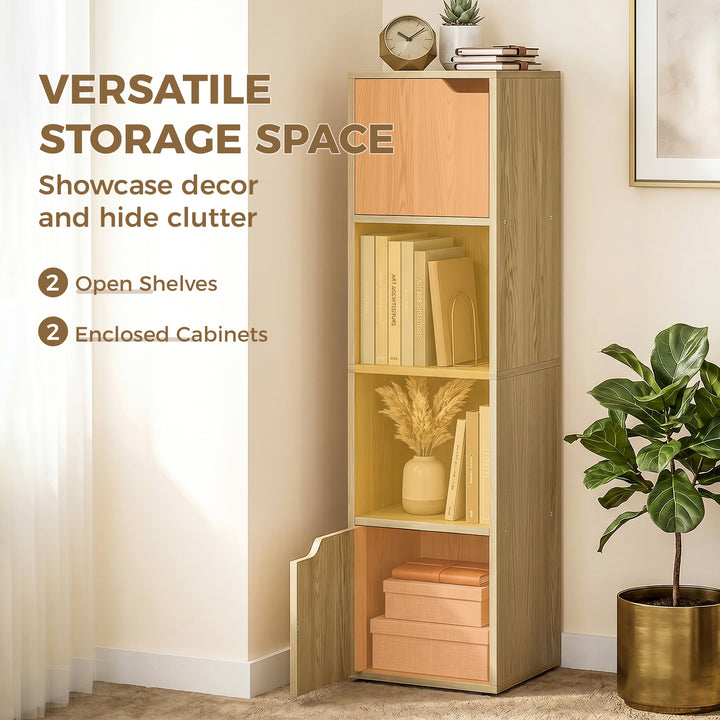 Narrow Bookcase, 4-Tier Bookshelf, Storage Cabinet with doors for Livi
