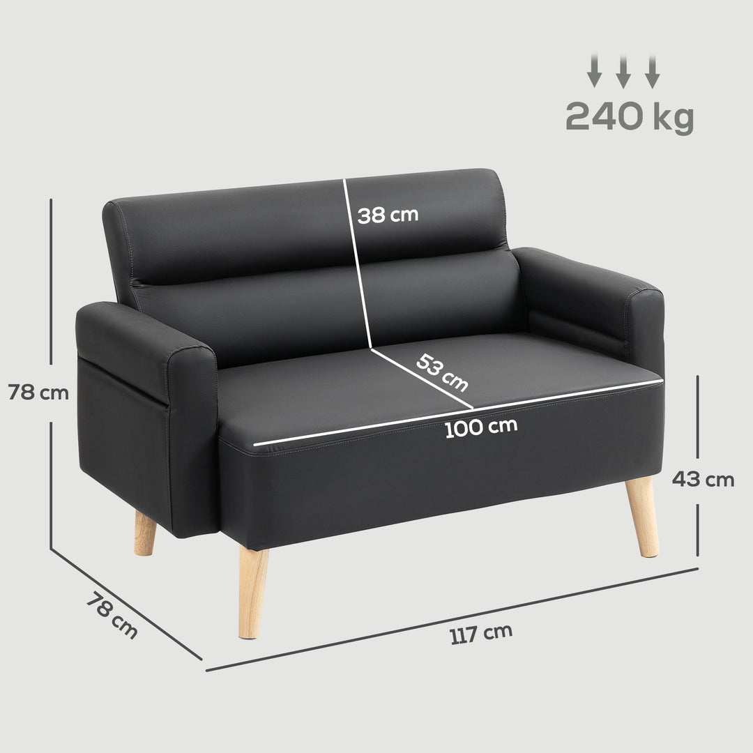 Small Faux Leather 2 Seater Sofa Settee - Black