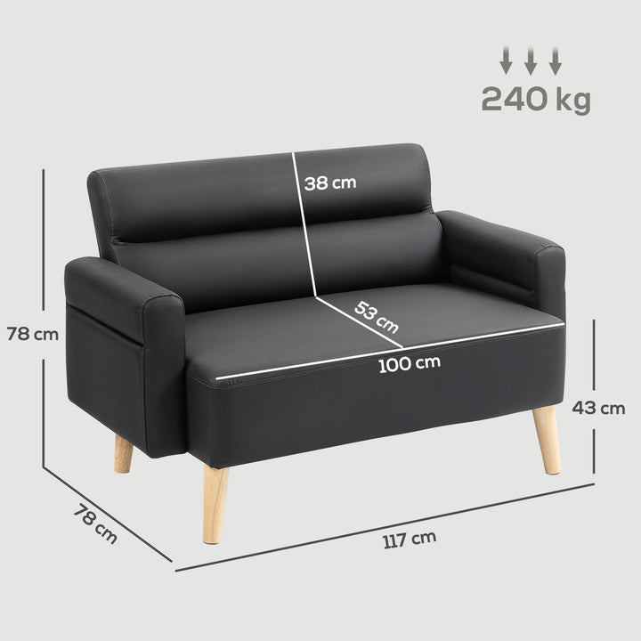 Small Faux Leather 2 Seater Sofa Settee - Black