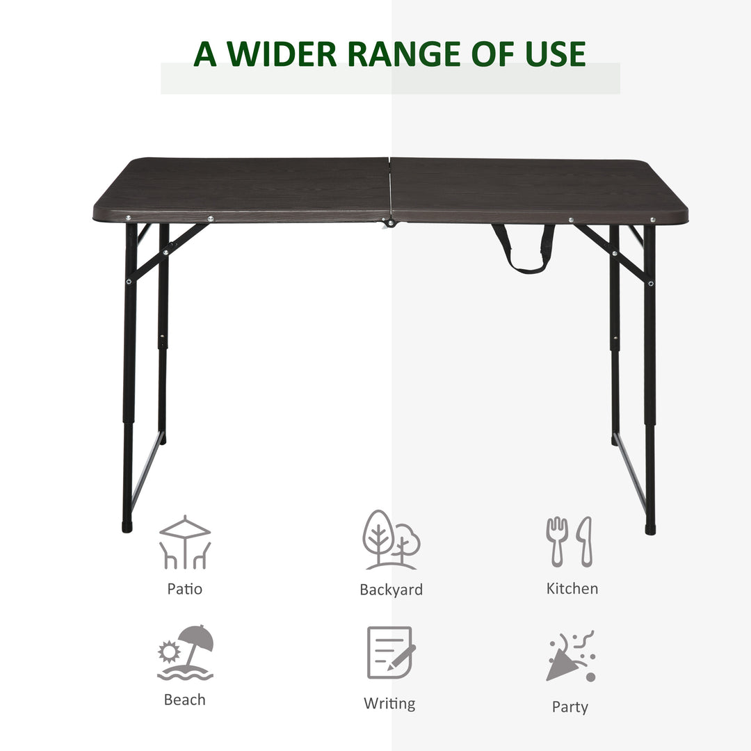 4FT Portable Metal Picnic Table, 22Lx61Wx53/71.5H cm-Black/Brown