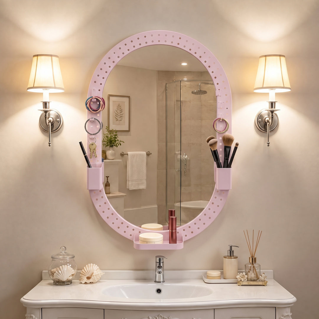 Oval Wall Mirror, 60 x 90 cm Decorative Hanging Mirror with Pegboard - view 2