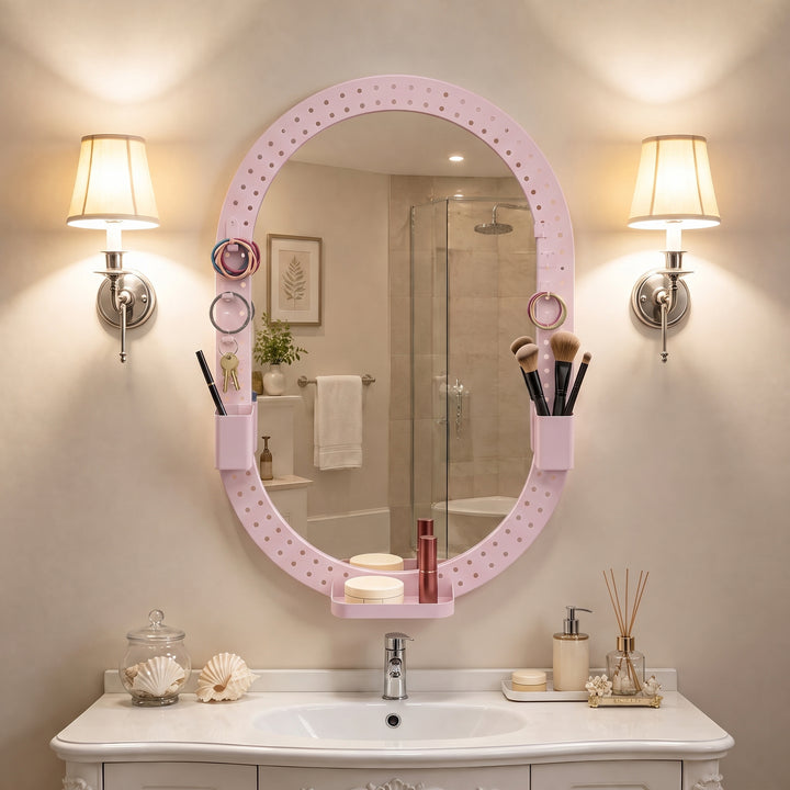 Oval Wall Mirror, 60 x 90 cm Decorative Hanging Mirror with Pegboard - view 2