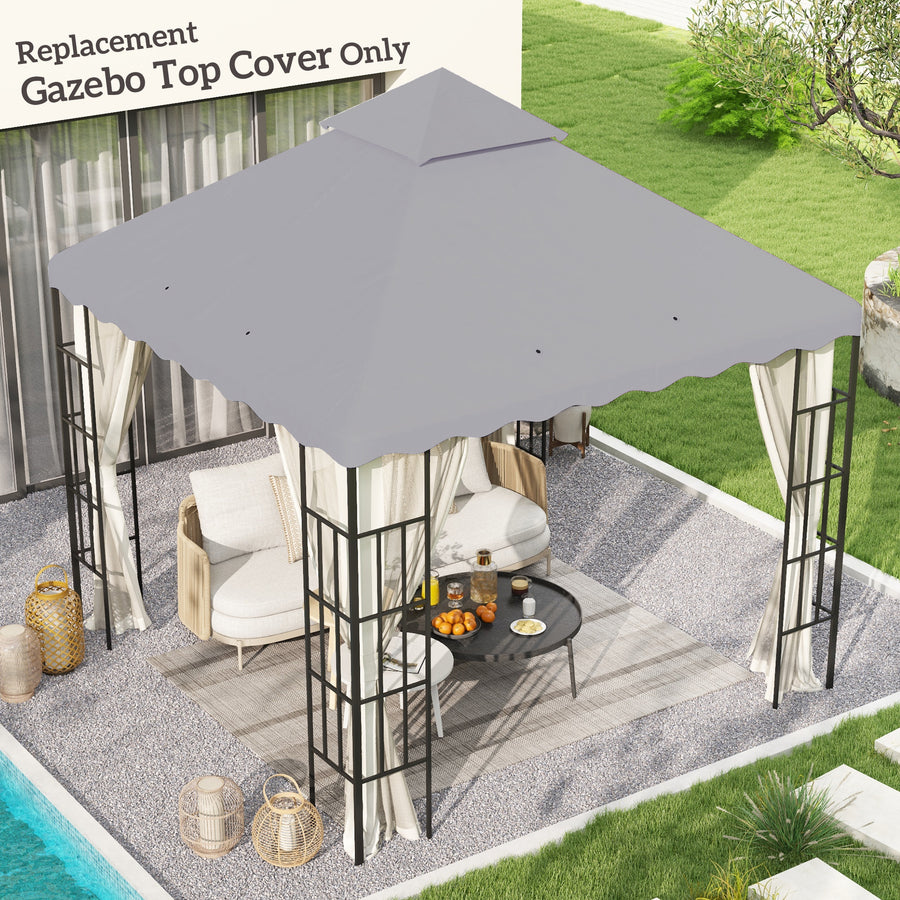 3 x 3 m Gazebo Canopy Replacement Covers, 2 - Tier Gazebo Roof Replacement TOP COVER ONLY, Light Grey