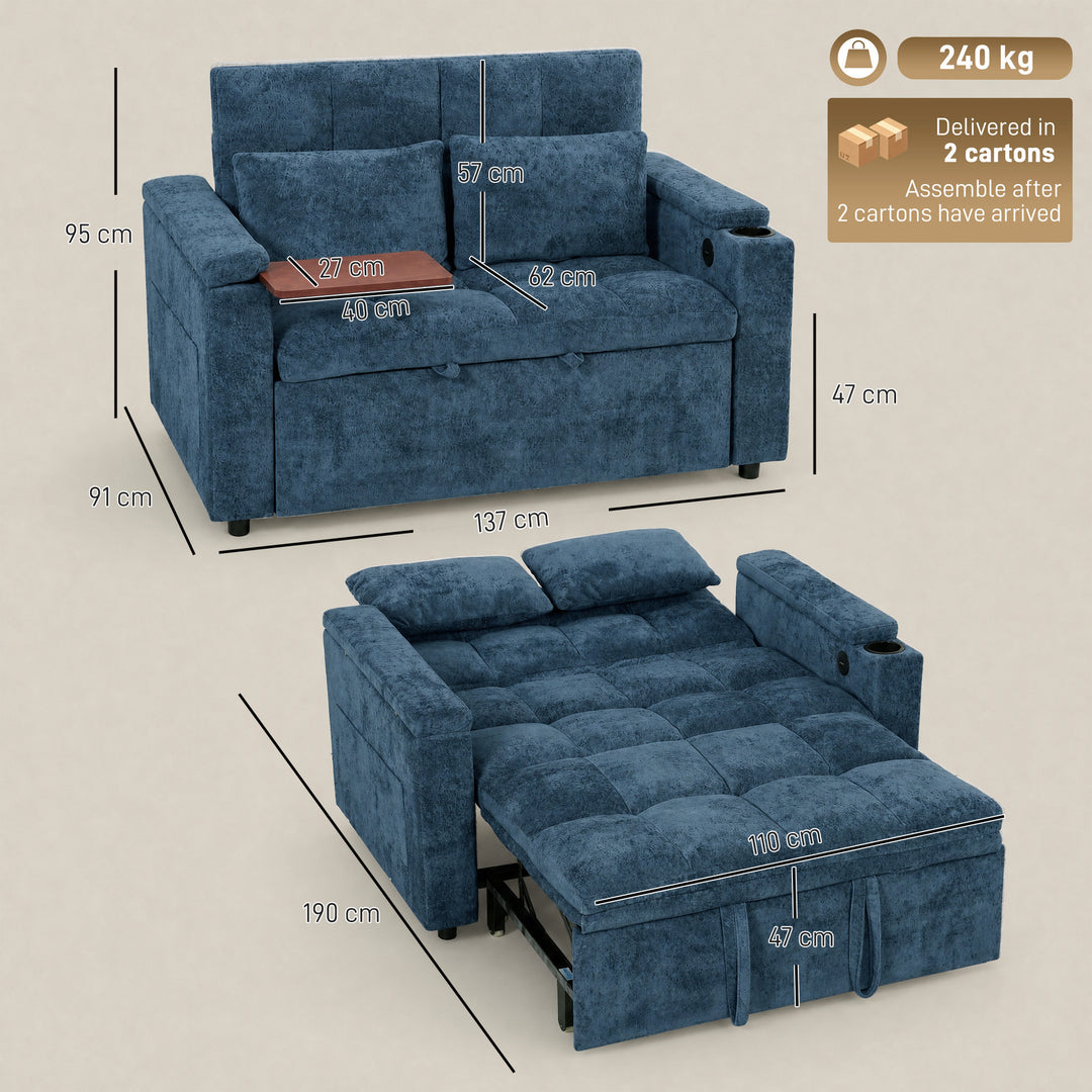 2 Seater Sofa Bed, 3-in-1 Convertible Pull Out Sleeper Bed with - view 3