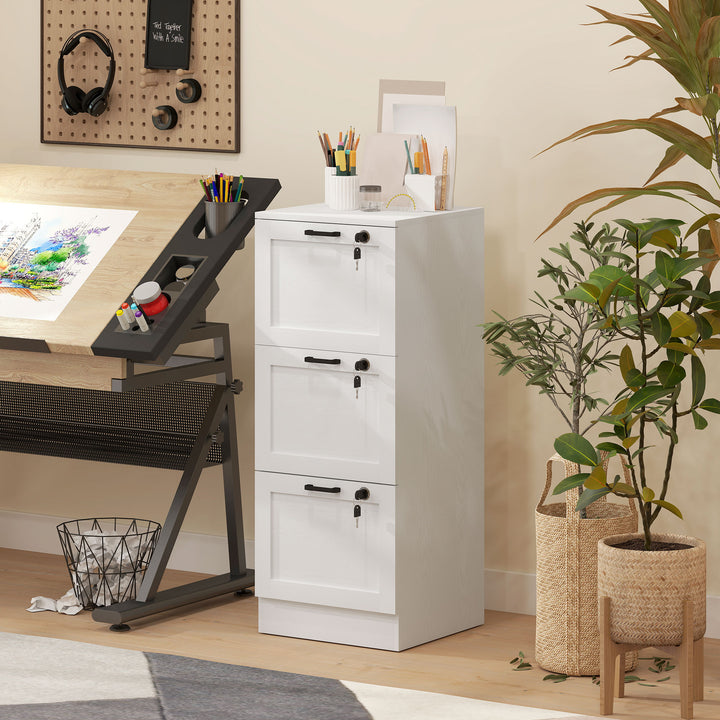 3-Drawer Filing Cabinet with Lock - White