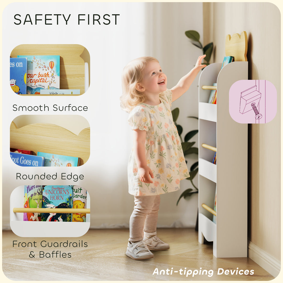 Kids Bookshelf, 3 Tier Children Bookcase, Bear Theme Toddler Space-Saving Bookcase for Living Room