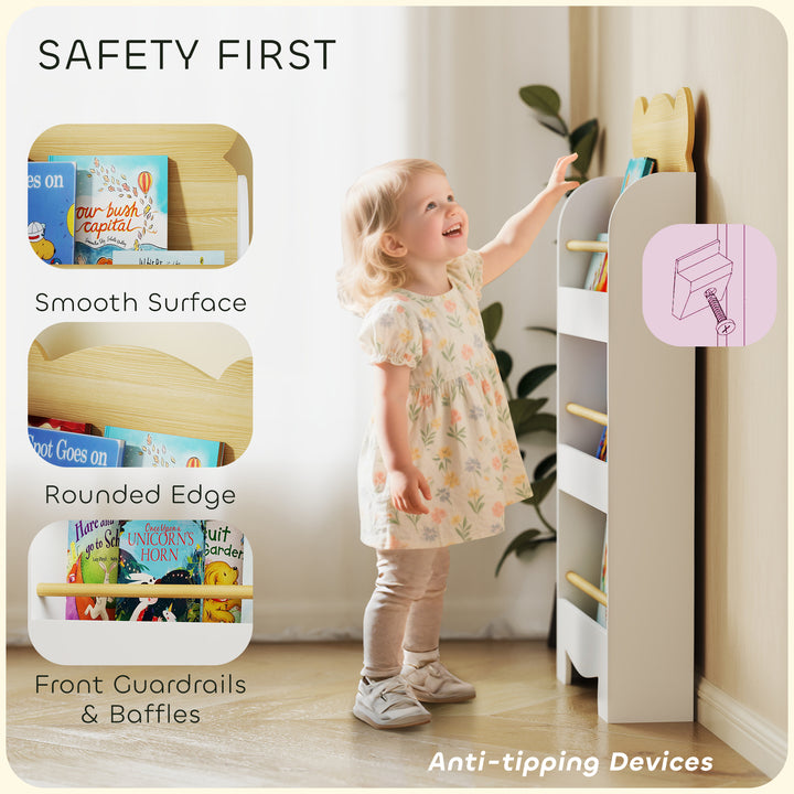 Kids Bookshelf, 3 Tier Children Bookcase, Bear Theme Toddler Space-Saving Bookcase for Living Room