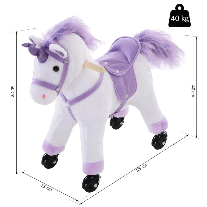 Kids Ride-On Rocking Unicorn, with Realistic Sounds, Handlebars, Purple/White