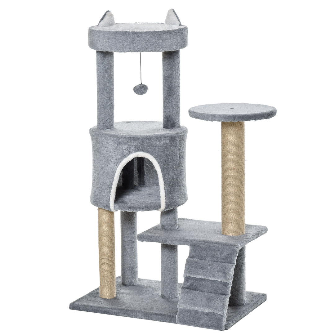 100 cm Cat Tree, Cat Condo Tree Tower for Indoor Cats, Cat Activity Centre with Scratching Posts, Plush Perch, Ladder, Hanging Ball - Light Grey
