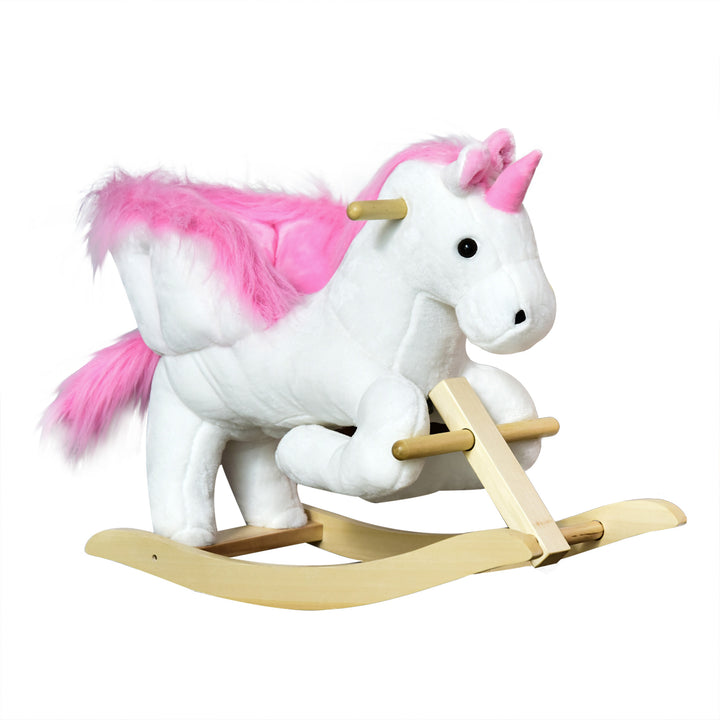 Kids Rocking Horse Unicorn Wooden Plush Ride On Chair Toy with Music 1.5-3 Years